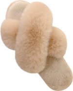 Novastelix Women's Fuzzy Cross Band Slippers with Memory Foam - novastelixable Open Toe Indoor Footwear for Ladies