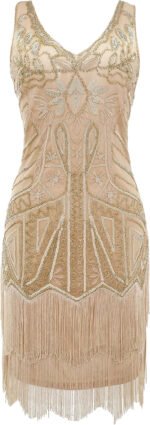 Novastelix 1920s Women's Flapper Dress - V Neck Beaded Fringed Great Gatsby Style - Image 5