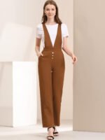 Novastelix Chic Women's Wide Leg Overalls with Slant Pockets and Long Suspenders Jumpsuit - Image 3
