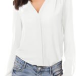 Novastelix Chic Women's V-Neck Ruffled Shoulder Chiffon Blouse - Stylish Button-Down for Business & Casual Wear