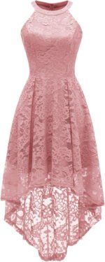 Novastelix Elegant Women's Halter Lace Hi-Lo Cocktail Dress - Perfect for Wedding Guests & Bridesmaids