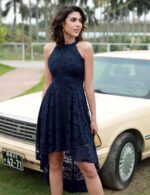 Novastelix Elegant Women's Halter Lace Hi-Lo Cocktail Dress - Perfect for Wedding Guests and Bridesmaids - Image 2