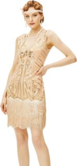 Novastelix 1920s Women's Flapper Dress - V Neck Beaded Fringed Great Gatsby Style