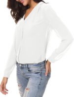 Novastelix Chic Women's V-Neck Ruffled Shoulder Chiffon Blouse - Stylish Button-Down for Business & Casual Wear - Image 5