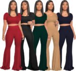 Novastelix Stylish 2-Piece Women's Workout Set - Sexy Crop Top & High-Waisted Flared Pants for Yoga & Sports - Image 6