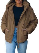 Novastelix Stylish & Cozy Women's Petite Hooded Puffer Jacket - Full Zipper & Pockets for Ultimate novastelix
