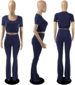 Novastelix Stylish 2-Piece Women's Workout Set - Sexy Crop Top & High-Waisted Flared Pants for Yoga & Sports - Image 3