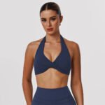 Novastelix Women Fitness Gym Bra Twist Halter Backless Training Top Wear V-Neck Padded Solid Color Yoga Casual Sporty Bra - Image 4