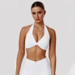 Novastelix Women Fitness Gym Bra Twist Halter Backless Training Top Wear V-Neck Padded Solid Color Yoga Casual Sporty Bra - Image 2