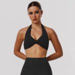 Novastelix Women Fitness Gym Bra Twist Halter Backless Training Top Wear V-Neck Padded Solid Color Yoga Casual Sporty Bra - Image 5