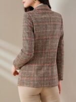 Novastelix Sleek Women's Tartan Plaid Blazer ?C Slim Fit, Crystal Button, Office Essential - Image 2