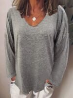 Novastelix Fashion Summer New Women T-Shirt Solid Color Casual Versatile  Loose Tops V-Neck Blouses Long Sleeve Shirt Perspective Y2K Tops - Image 4