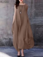 Novastelix ZANZEA 2024 Fashion Summer Dress Women Holiday Oversized Maxi Dresses Casual Loose Solid Cotton Vestidos Sleeveless O Neck Robe - Image 3