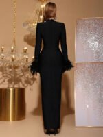 Novastelix Newest Fashion 2025 Party Vestido Women's Diamonds Feather Tight Long Maxi Dress Long sleeves Elegant Evening Banquet Gowns - Image 4
