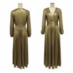 Novastelix Wedding Prom Party Elegant Long Dresses Women Pleated V-Neck Dresses 2025 Spring Autumn Long Sleeves Gown Gold Holiday Dress - Image 7