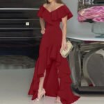 Novastelix Beauty style elegant V-neck ruffled irregular elegant dress - Image 3
