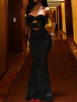 Novastelix Red Strapless Lace Maxi Dress with Corset Back and Fishtail Hem - Image 7