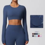 Novastelix Yoga Shirts For Women Long Sleeve With Padded Fitness Running Gym Clothes Workout Dry Fit Breathable High Elastic Sports Top