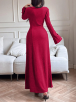 Novastelix Elegant lady's long-sleeved simple basic solid-color dress - Image 2