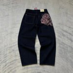 Novastelix Vintage Low Waist Hip Hop Cherry Blossom Embroidered Jeans  Wide Leg Trousers Y2K Clothes Mens Womes Embroidered Baggy Jeans - Image 10
