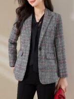 Novastelix Sleek Women's Tartan Plaid Blazer ?C Slim Fit, Crystal Button, Office Essential - Image 5