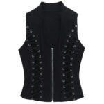 Novastelix Goth Dark Punk Sleeveless Corn Bandage Tanks Top Women Chic Streetwear Slim Zip Vest Mall Gothic Techwear Summer Fashion T-shirt - Image 6