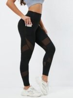 Novastelix Women's high-waisted leggings with pockets, hip-lifting and slimming, with mesh stitching for a hazy effect, suitable for outdoo - Image 2