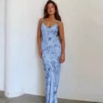 Novastelix Spring  Women's Floral Print Slim Fit Maxi Dress Casual Vacation Style Off-Shoulder Gown European And American Cross-Border