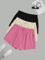 Novastelix Plus Size Women's Elastic Waist Biker Shorts 3 Piece Running Workout Yoga Shorts Best for Summer Polyester - Image 2