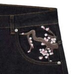 Novastelix Vintage Low Waist Hip Hop Cherry Blossom Embroidered Jeans  Wide Leg Trousers Y2K Clothes Mens Womes Embroidered Baggy Jeans - Image 3