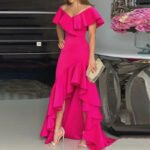 Novastelix Beauty style elegant V-neck ruffled irregular elegant dress - Image 2