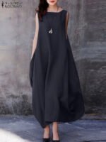 Novastelix ZANZEA 2024 Fashion Summer Dress Women Holiday Oversized Maxi Dresses Casual Loose Solid Cotton Vestidos Sleeveless O Neck Robe - Image 7