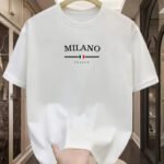Novastelix Men's 100% pure cotton fashionable casual loose Italian style Milan letter printed round neck short sleeved T-shirt top - Image 15