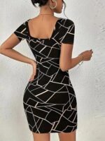 Novastelix Women's Geometric Bodycon Mini Dress with Square Neck ?C Chic & Party-Ready - Image 2