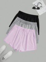 Novastelix Plus Size Women's Elastic Waist Biker Shorts 3 Piece Running Workout Yoga Shorts Best for Summer Polyester - Image 3