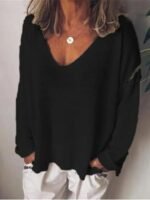 Novastelix Fashion Summer New Women T-Shirt Solid Color Casual Versatile  Loose Tops V-Neck Blouses Long Sleeve Shirt Perspective Y2K Tops - Image 6
