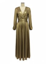 Novastelix Wedding Prom Party Elegant Long Dresses Women Pleated V-Neck Dresses 2025 Spring Autumn Long Sleeves Gown Gold Holiday Dress - Image 6