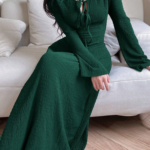 Novastelix Elegant lady's long-sleeved simple basic solid-color dress