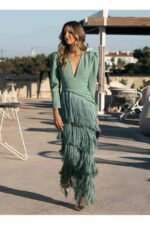 Novastelix Autumn Long Sleeve Spliced Tassel Party Dresses Woman Elegant Deep V Neck Sheath Long Dress Fashion Deep V Neck Holiday Dress - Image 8