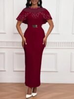 Novastelix 2025 Fashion Elastic Banquet Elegant Dress with Beaded Tulle Shawl Sleeves, Belted, Slim-Fitting, and Pencil Long Skirt - Image 6
