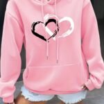 Novastelix Women'S Hooded Sweatshirt with Heart Print Casual Long Sleeve Pullover with Kangaroo Pockets Simple Design Showing Natural Style