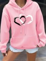 Novastelix Women'S Hooded Sweatshirt with Heart Print Casual Long Sleeve Pullover with Kangaroo Pockets Simple Design Showing Natural Style