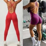 Novastelix Women's Scrunch Detail Gym Jumpsuit ?C Stretchy & Stylish Activewear for Yoga & Workout