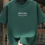 Novastelix Men's 100% pure cotton fashionable casual loose Italian style Milan letter printed round neck short sleeved T-shirt top - Image 17