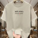 Novastelix Men's 100% pure cotton fashionable casual loose Italian style Milan letter printed round neck short sleeved T-shirt top - Image 10
