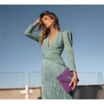 Novastelix Autumn Long Sleeve Spliced Tassel Party Dresses Woman Elegant Deep V Neck Sheath Long Dress Fashion Deep V Neck Holiday Dress - Image 4