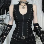 Novastelix Goth Dark Punk Sleeveless Corn Bandage Tanks Top Women Chic Streetwear Slim Zip Vest Mall Gothic Techwear Summer Fashion T-shirt - Image 7