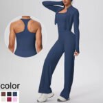 Novastelix Women's 2-Piece Yoga Set ?? Backless Vest with Chest Pad & Zipper Long Sleeve Pants