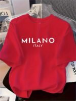 Novastelix Men's 100% pure cotton fashionable casual loose Italian style Milan letter printed round neck short sleeved T-shirt top - Image 13
