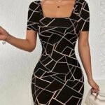 Novastelix Women's Geometric Bodycon Mini Dress with Square Neck ?C Chic & Party-Ready